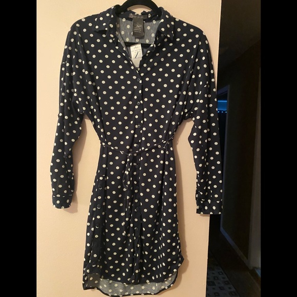 Brand new Suzy Shier button down navy blue polka dot dress - Picture 1 of 6